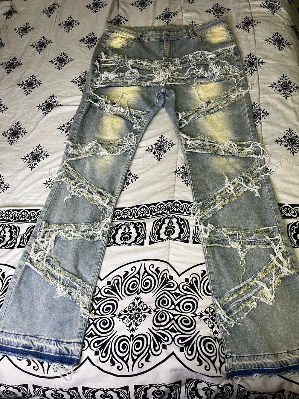 Women's Distressed Light Blue Straight Leg Jeans